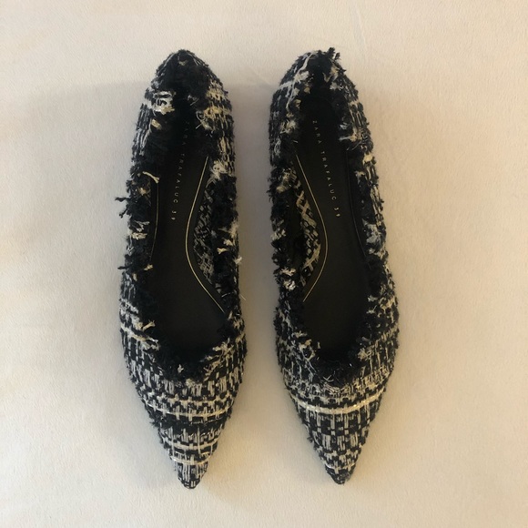 Zara Pointed Toe Tweed Flats - Picture 2 of 6